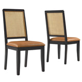 Arlo Vegan Leather Upholstered Faux Rattan and Wood Dining Side Chairs - Set of 2 - BUILDMYPLACE