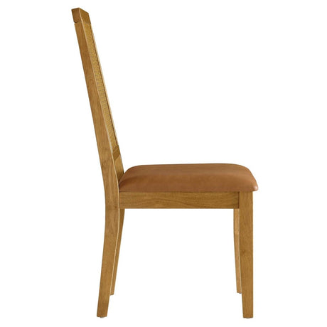 Arlo Vegan Leather Upholstered Faux Rattan and Wood Dining Side Chairs - Set of 2 - BUILDMYPLACE