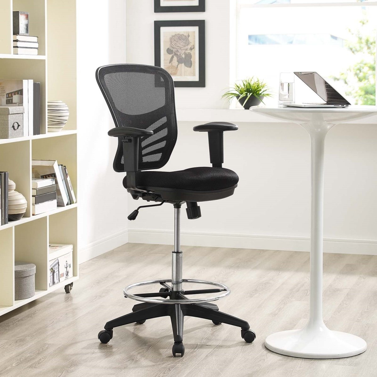 Articulate Drafting Chair With Lumbar Support and PU Wheels - Swivel Computer Drafting Table Chair - BUILDMYPLACE