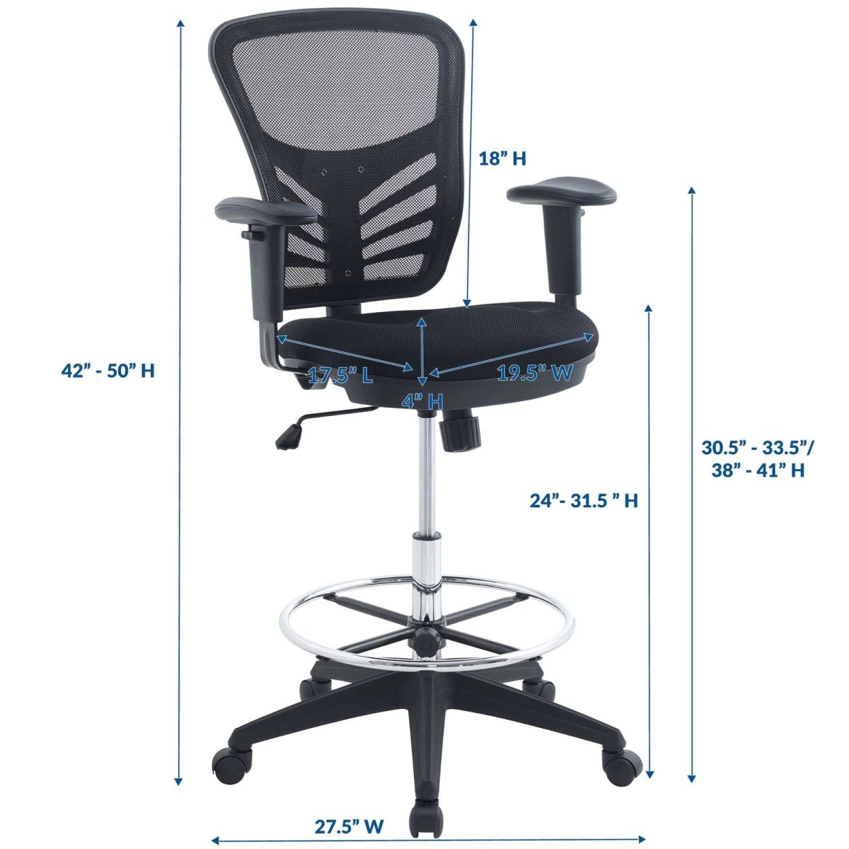 Articulate Drafting Chair With Lumbar Support and PU Wheels - Swivel Computer Drafting Table Chair - BUILDMYPLACE