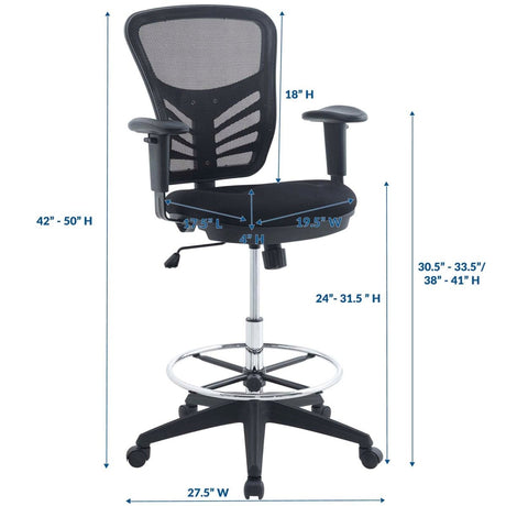 Articulate Drafting Chair With Lumbar Support and PU Wheels - Swivel Computer Drafting Table Chair - BUILDMYPLACE