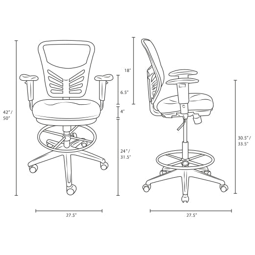Articulate Drafting Chair With Lumbar Support and PU Wheels - Swivel ...