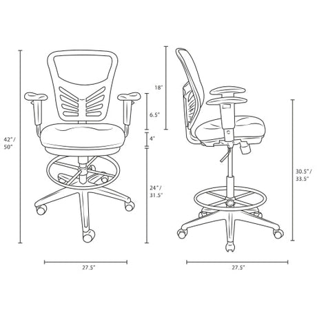 Articulate Drafting Chair With Lumbar Support and PU Wheels - Swivel Computer Drafting Table Chair - BUILDMYPLACE