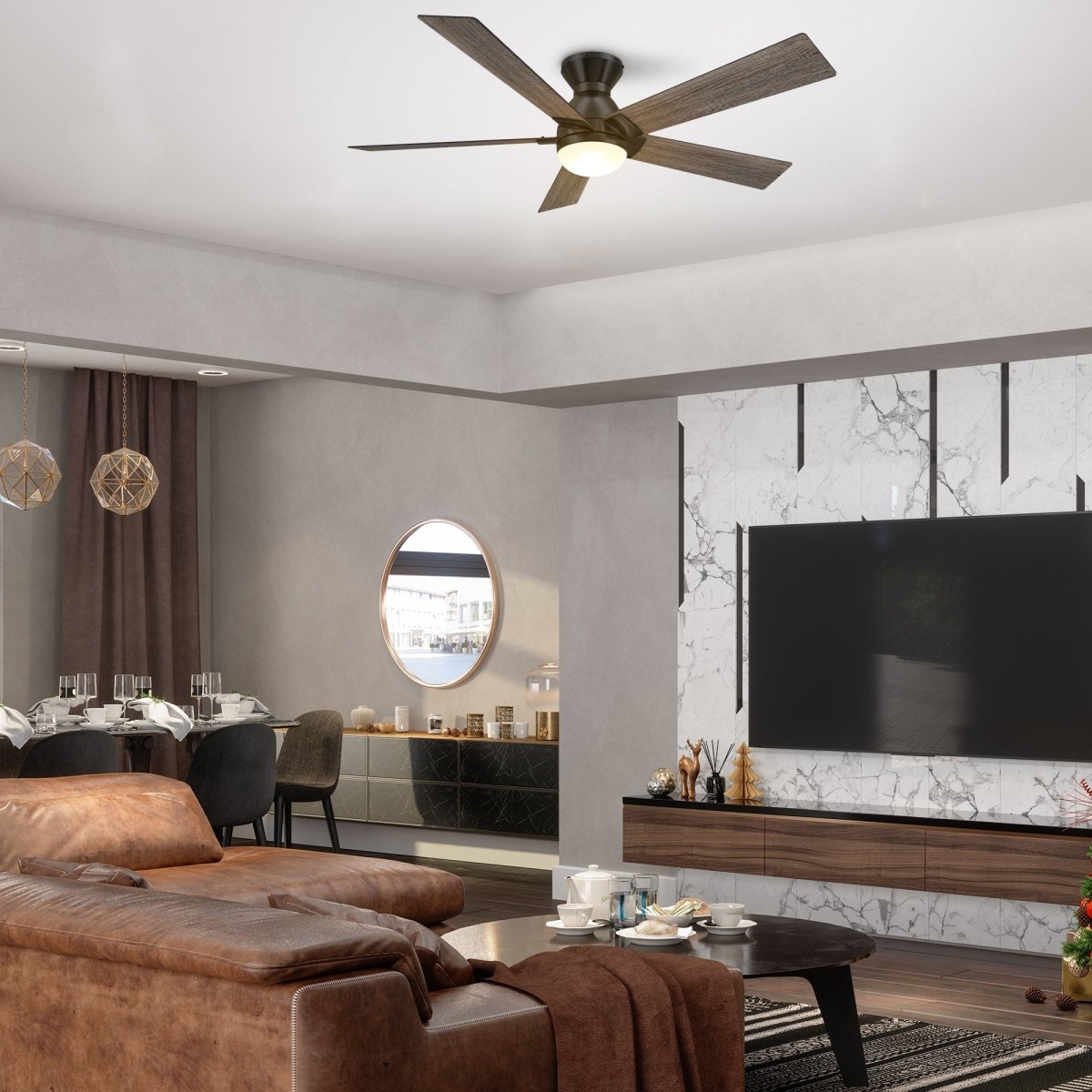 ASCENDER 52 inch 5 - Blade Flush Mount Smart Ceiling Fan with LED Light & Remote - LEDMyPlace