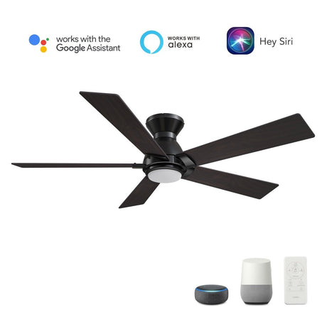 ASCENDER 52 inch 5 - Blade Flush Mount Smart Ceiling Fan with Remote & LED Light - LEDMyPlace
