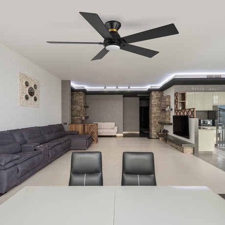 ASCENDER 52 inch 5 - Blade Flush Mount Smart Ceiling Fan with Remote & LED Light - LEDMyPlace
