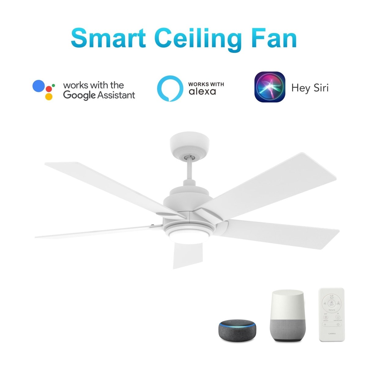 ASCENDER 56 inch 5 - Blade Smart Ceiling Fan with LED Light & Remote - LEDMyPlace
