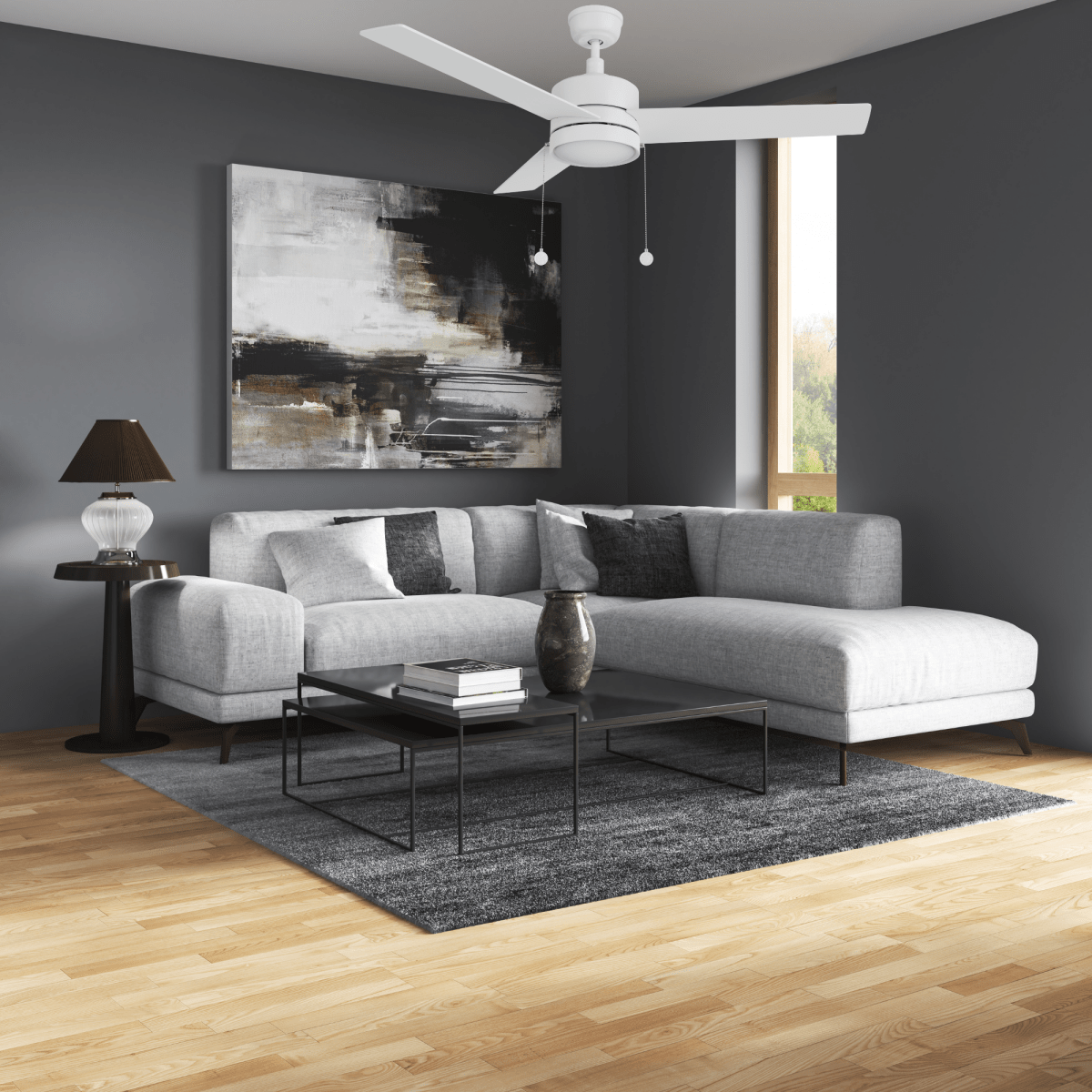 ASCOTT 52 inch 3 - Blade Ceiling Fan with LED Light & Pull Chain - LEDMyPlace