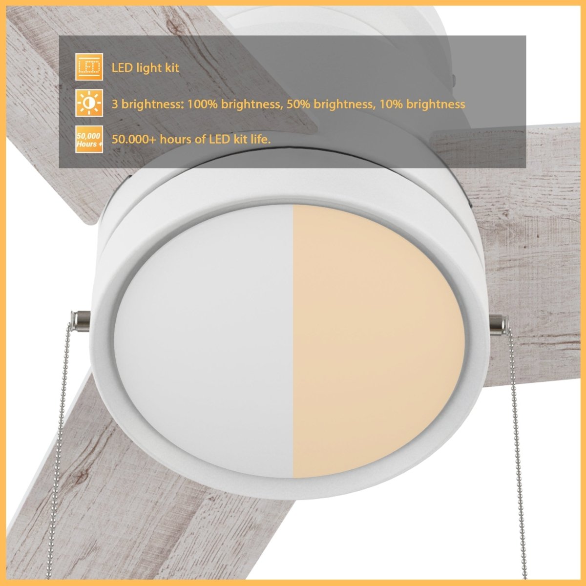 ASCOTT 52 inch 3 - Blade Flush Mount Ceiling Fan with LED Light & Pull Chain - LEDMyPlace