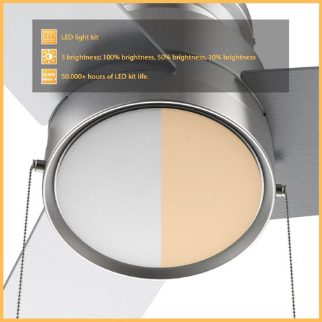 ASCOTT 52 inch 3 - Blade Flush Mount Ceiling Fan with LED Light & Pull Chain - LEDMyPlace