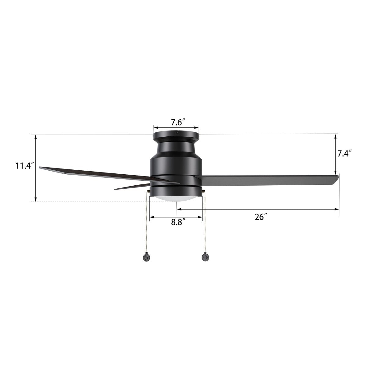 ASCOTT 52 inch 3 - Blade Flush Mount Ceiling Fan with LED Light & Pull Chain - LEDMyPlace