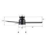 ASCOTT 52 inch 3 - Blade Flush Mount Ceiling Fan with LED Light & Pull Chain - LEDMyPlace