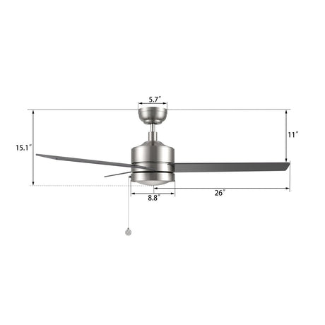 ASCOTT 52 inch 3 - Blade No Light Ceiling Fan with Pull Chain - LEDMyPlace