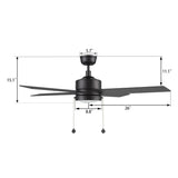 ASCOTT 52 inch 4 - Blade Ceiling Fan with LED Light & Pull Chain - LEDMyPlace