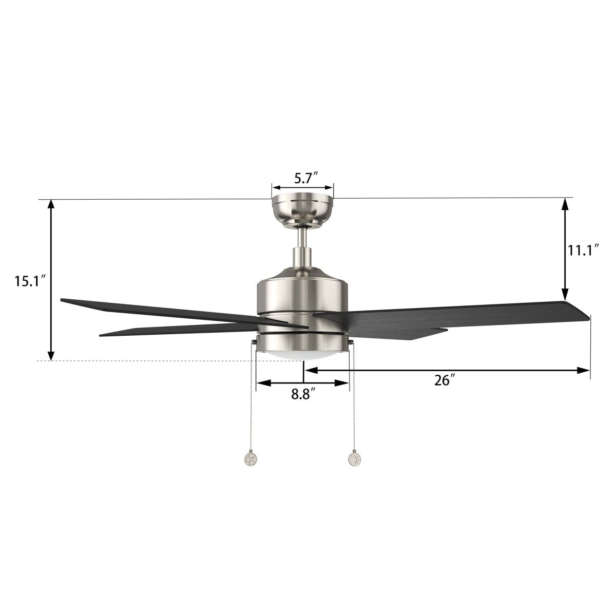 ASCOTT 52 inch 4 - Blade Ceiling Fan with LED Light & Pull Chain - LEDMyPlace
