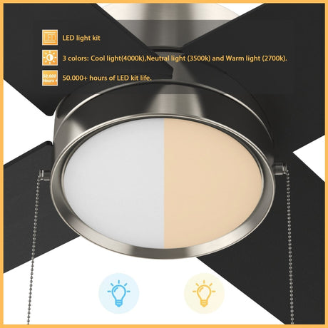 ASCOTT 52 inch 4 - Blade Ceiling Fan with LED Light & Pull Chain - LEDMyPlace