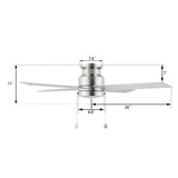 ASCOTT 52 inch 4 - Blade Flush Mount Ceiling Fan with LED Light & Pull Chain - LEDMyPlace