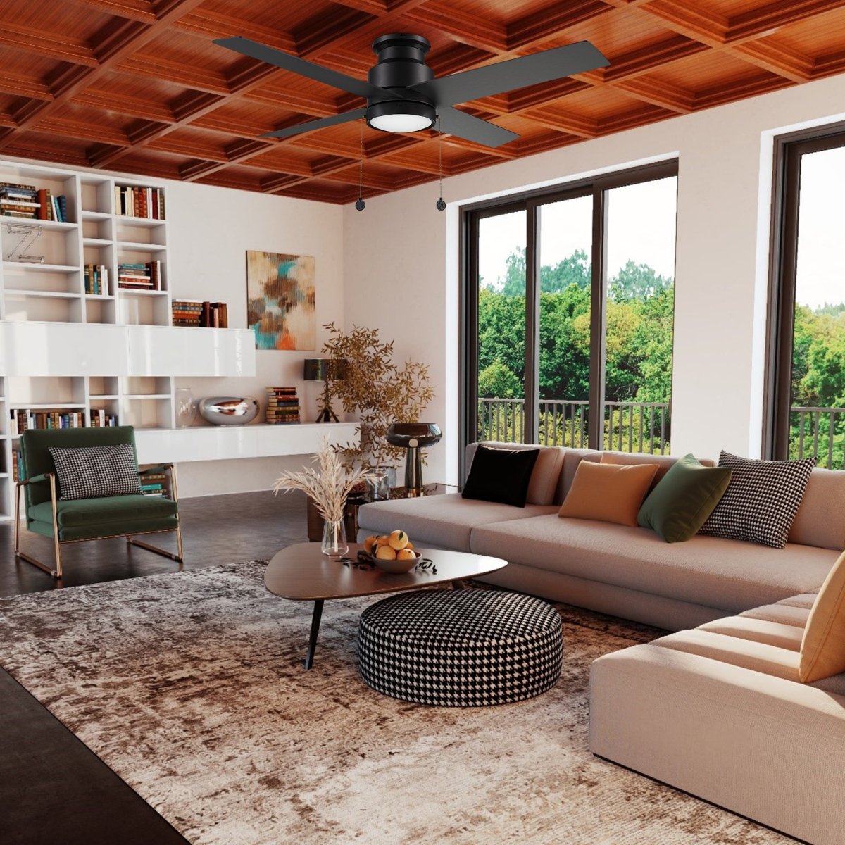 ASCOTT 52 inch 4 - Blade Flush Mount Ceiling Fan with LED Light & Pull Chain - LEDMyPlace