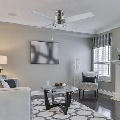 ASCOTT 52 inch 4 - Blade Flush Mount Ceiling Fan with LED Light & Pull Chain - LEDMyPlace