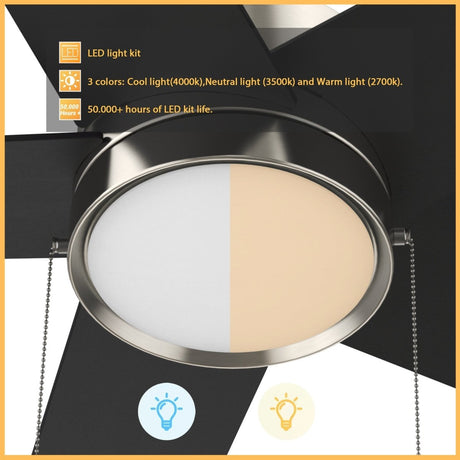 ASCOTT 52 inch 5 - Blade Ceiling Fan with LED Light & Pull Chain - LEDMyPlace