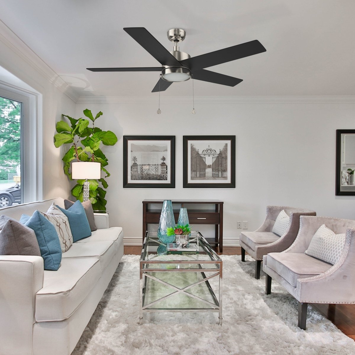 ASCOTT 52 inch 5 - Blade Ceiling Fan with LED Light & Pull Chain - LEDMyPlace