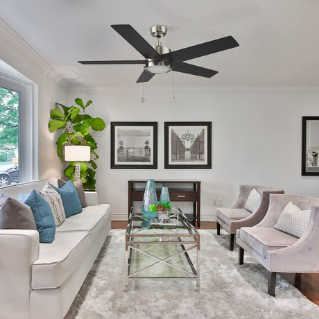 ASCOTT 52 inch 5 - Blade Ceiling Fan with LED Light & Pull Chain - LEDMyPlace