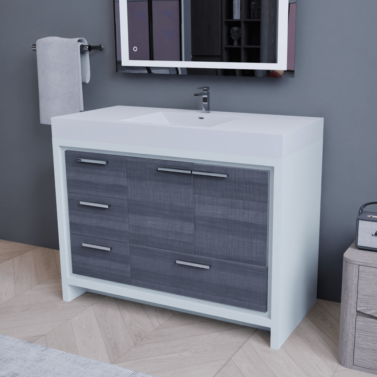 Ashley 42 Inch Freestanding Bathroom Vanity With Reinforced Acrylic Sink, 4 Drawers & 2 Doors - BUILDMYPLACE