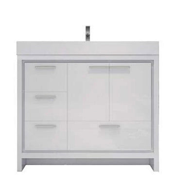 Ashley 42 Inch Freestanding Bathroom Vanity With Reinforced Acrylic Sink, 4 Drawers & 2 Doors