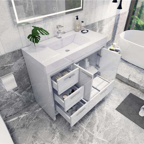 Ashley 42 Inch Freestanding Bathroom Vanity With Reinforced Acrylic Sink, 4 Drawers & 2 Doors - BUILDMYPLACE