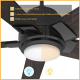 Aspen 52" In. Black/Walnut 5 Blade Smart Ceiling Fan with Dimmable LED Light Kit Works with Remote Control, Wi - Fi apps and Voice control via Google Assistant/Alexa/Siri - BUILDMYPLACE