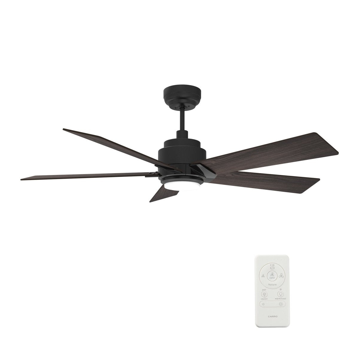 Aspen 52" In. Black/Walnut 5 Blade Smart Ceiling Fan with Dimmable LED Light Kit Works with Remote Control, Wi - Fi apps and Voice control via Google Assistant/Alexa/Siri - BUILDMYPLACE