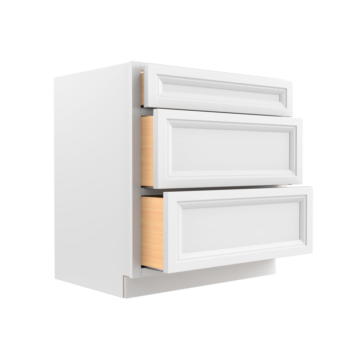 Assembled - Richmond White - 3 Drawer Base Cabinet | 33"W x 34.5"H x 24"D - BUILDMYPLACE