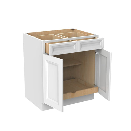 Assembled - Richmond White - Double Drawer & Door Base Cabinet | 30"W x 34.5"H x 24"D - BUILDMYPLACE