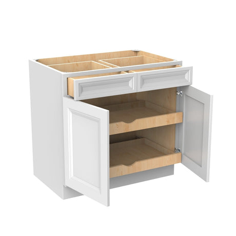 Assembled - Richmond White - Double Drawer & Door Base Cabinet | 36"W x 34.5"H x 24"D - BUILDMYPLACE