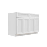 Assembled - Richmond White - Double Drawer Front 4 Door Sink Base Cabinet | 48"W x 34.5"H x 24"D - BUILDMYPLACE