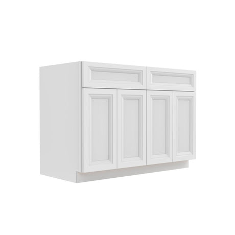 Assembled - Richmond White - Double Drawer Front 4 Door Sink Base Cabinet | 48"W x 34.5"H x 24"D - BUILDMYPLACE