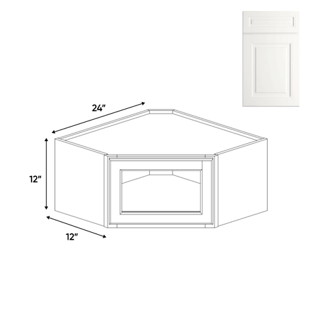 Atlas Blanco - Diagonal Corner Glass Door Wall Cabinets - 24"W x 12"H x 12"D - Pre Assembled - BUILDMYPLACE