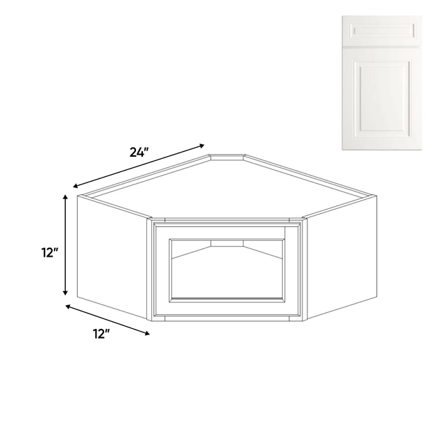 Atlas Blanco - Diagonal Corner Glass Door Wall Cabinets - 24"W x 12"H x 12"D - Pre Assembled - BUILDMYPLACE