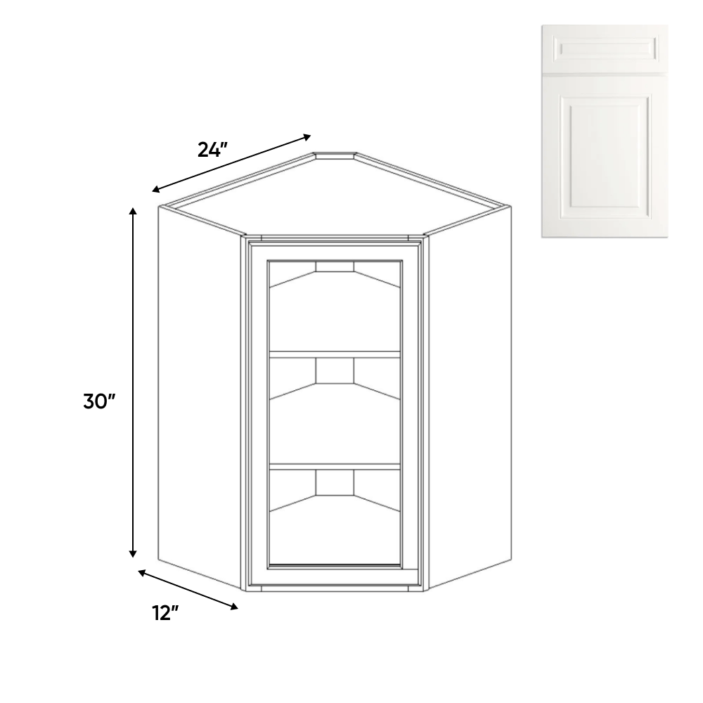 Atlas Blanco - Diagonal Corner Glass Door Wall Cabinets - 24"W x 30"H x 12"D - Pre Assembled - BUILDMYPLACE