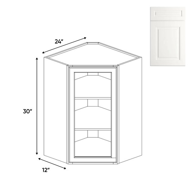 Atlas Blanco - Diagonal Corner Glass Door Wall Cabinets - 24"W x 30"H x 12"D - Pre Assembled - BUILDMYPLACE