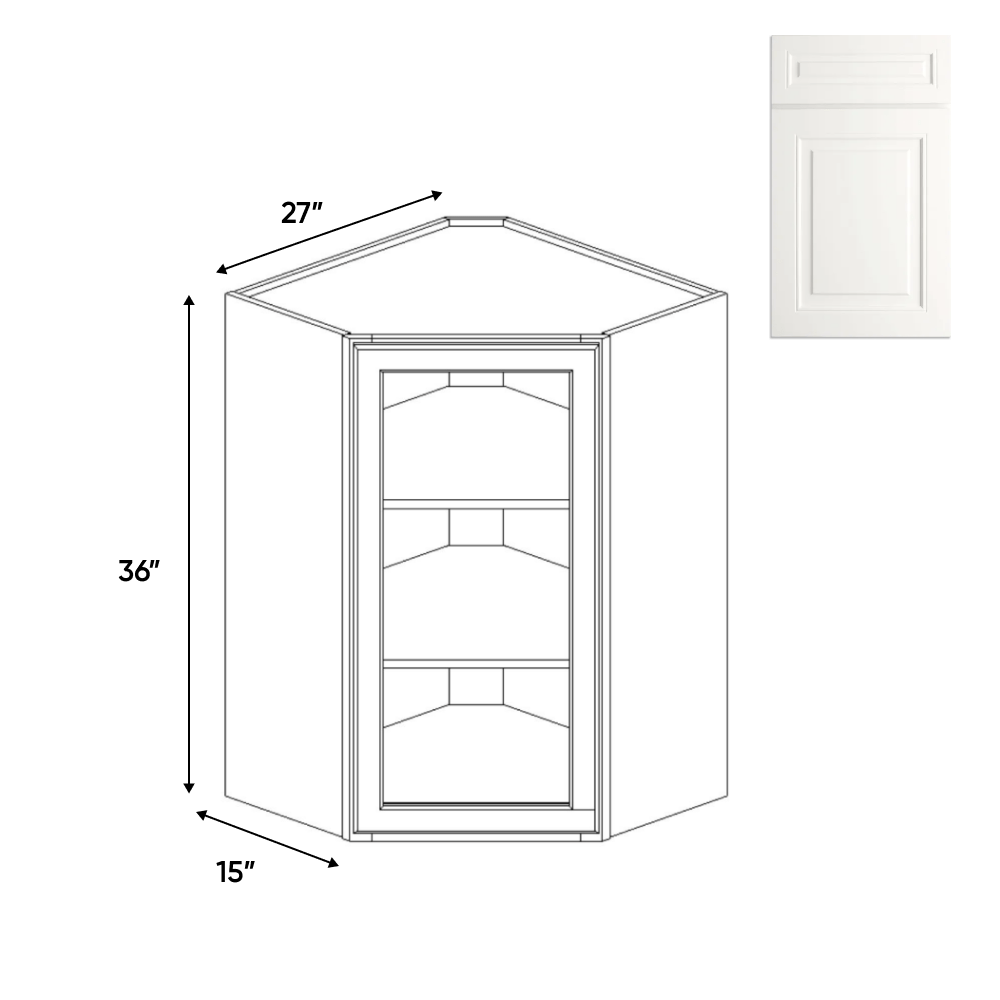 Atlas Blanco - Diagonal Corner Glass Door Wall Cabinets - 27"W x 36"H x 15"D - Pre Assembled - BUILDMYPLACE