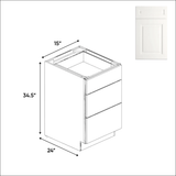 Atlas Blanco - Three Drawer Base Cabinets - 15"W x 34.5"H x 24"D - Pre Assembled - BUILDMYPLACE