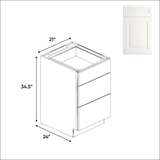 Atlas Blanco - Three Drawer Base Cabinets - 21"W x 34.5"H x 24"D - Pre Assembled - BUILDMYPLACE