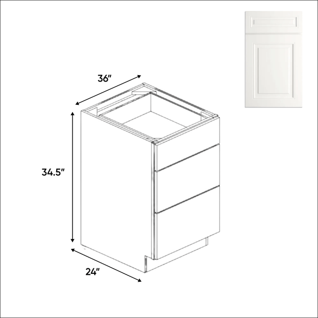 Atlas Blanco - Three Drawer Base Cabinets - 36"W x 34.5"H x 24"D - Pre Assembled - BUILDMYPLACE