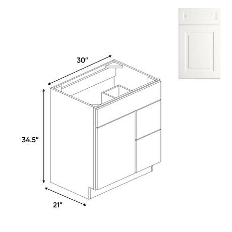 Atlas Blanco - Vanity Sink Drawer Base Cabinets - 30"W x 34.5"H x 21"D - AB - VSD30L - Pre Assembled - BUILDMYPLACE