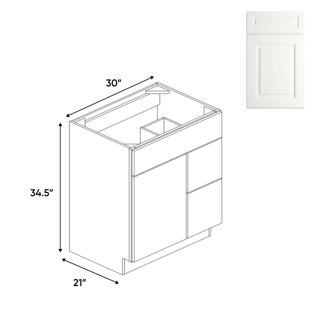 Atlas Blanco - Vanity Sink Drawer Base Cabinets - 30"W x 34.5"H x 21"D - AB - VSD30L - Pre Assembled - BUILDMYPLACE