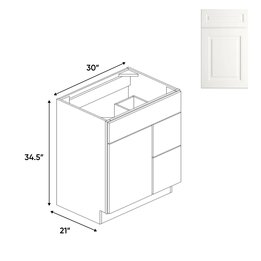 Atlas Blanco - Vanity Sink Drawer Base Cabinets - 30"W x 34.5"H x 21"D - AB - VSD30R - Pre Assembled - BUILDMYPLACE