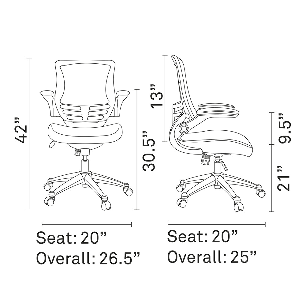 Attainment Computer Desk Mesh Office Chair With Flip - Up Arms - Padded Armrest - BUILDMYPLACE