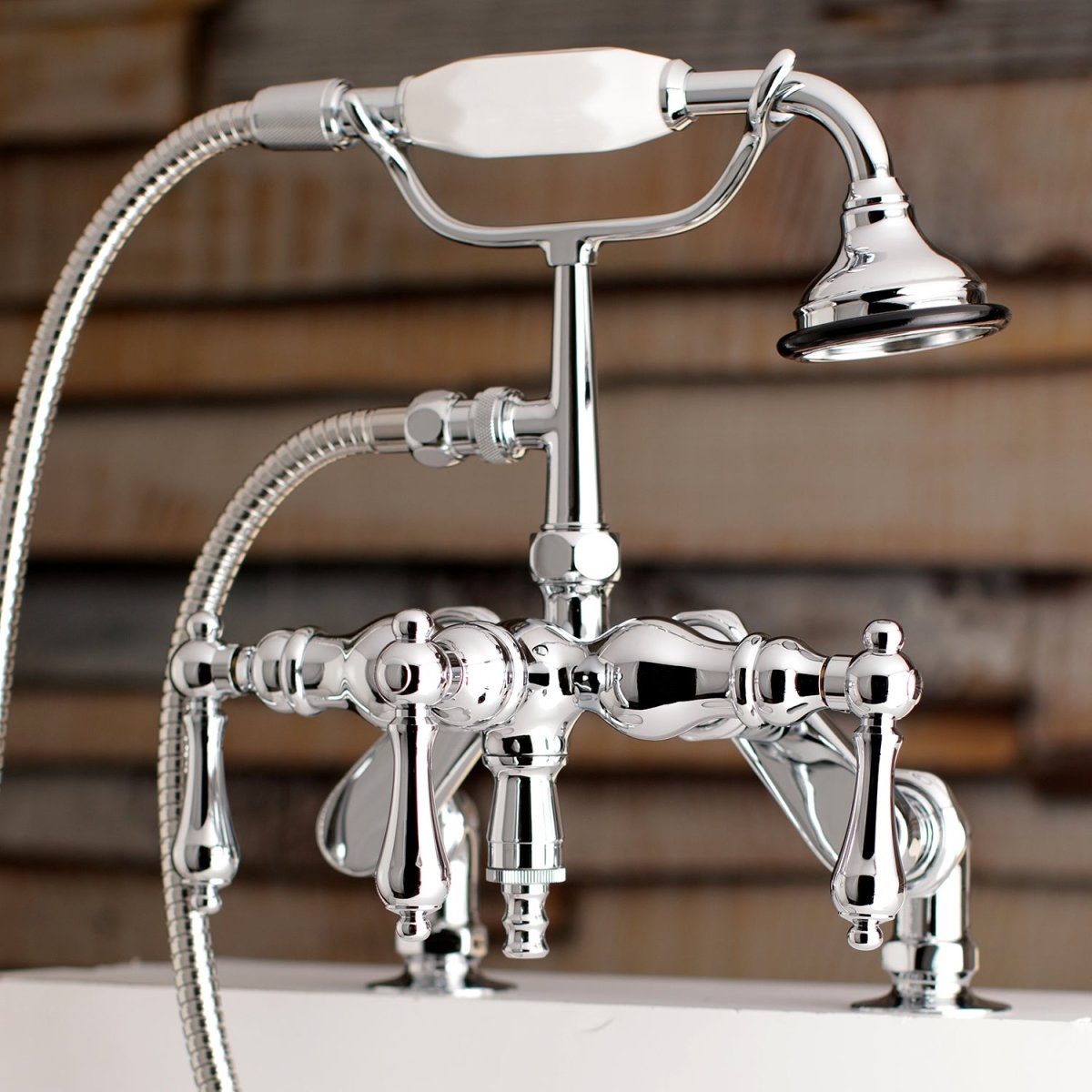 Auqa Vintage 3.4" Adjustable Deck Mount Tub Faucet With Hand Shower, Polished Chrome - BUILDMYPLACE