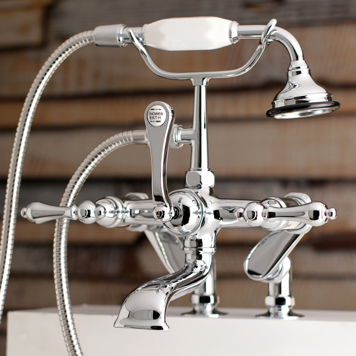 Auqa Vintage 7" Adjustable Clawfoot Tub Faucet With Hand Shower, Polished Chrome - BUILDMYPLACE